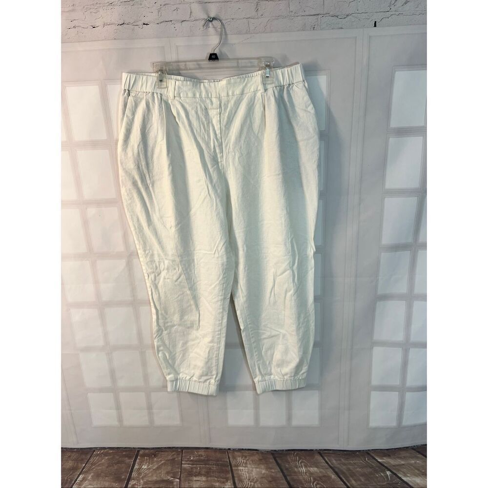 Express White Linen Blend High Rise Ankle Pull On Casual Jogger Pants Size XL
